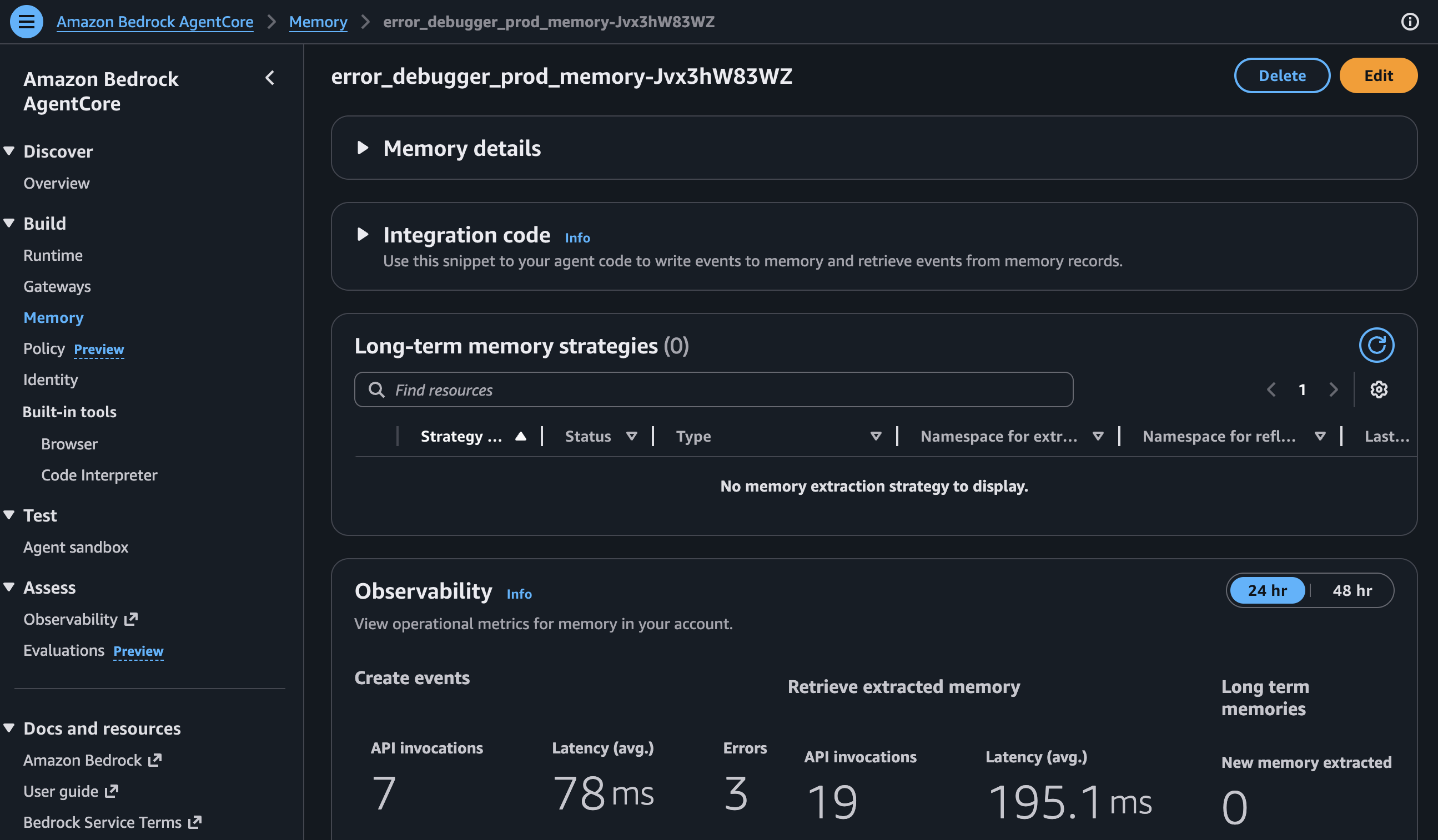 AgentCore Memory Console