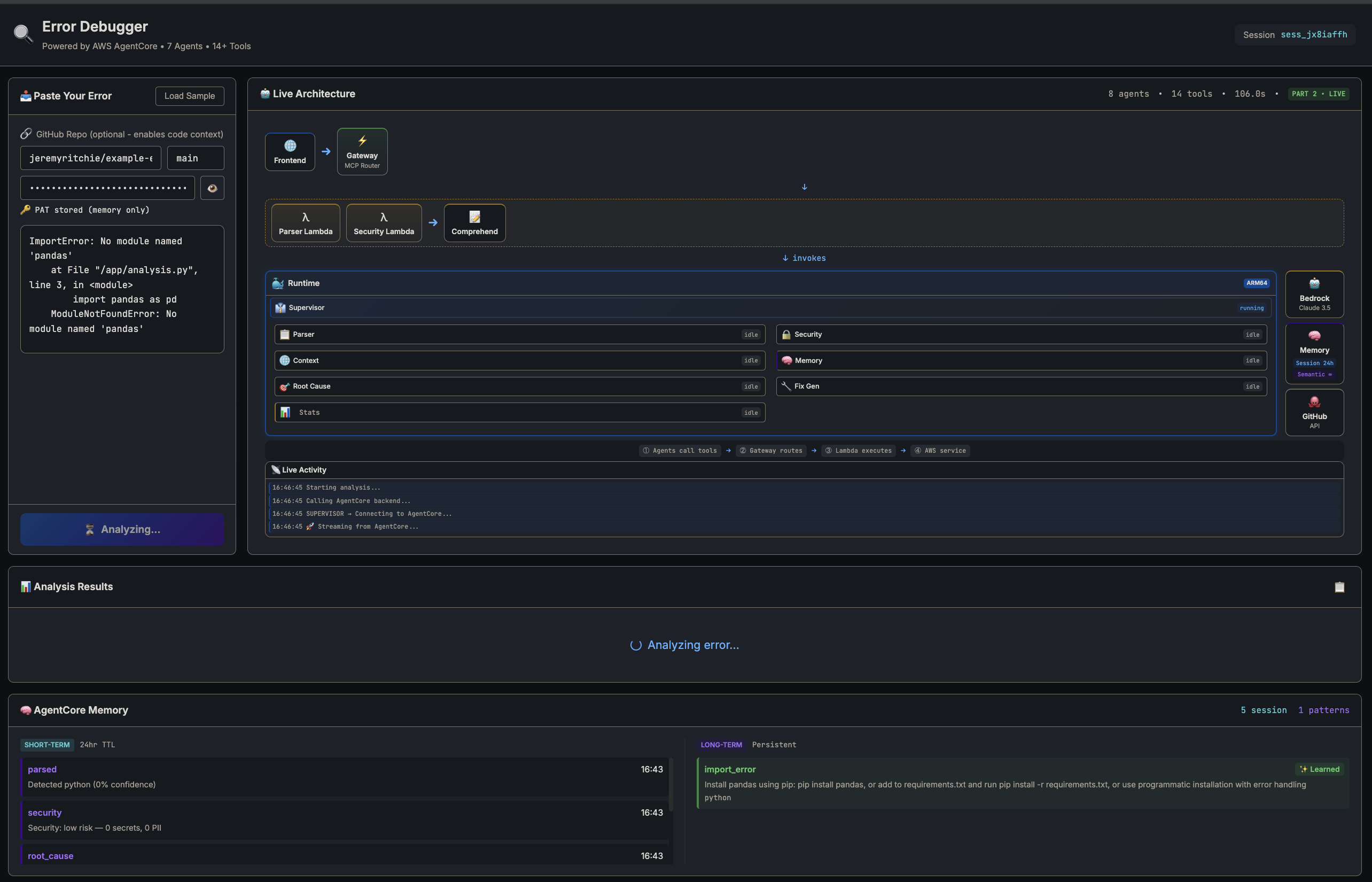 Part 2 app — live architecture view mid-analysis