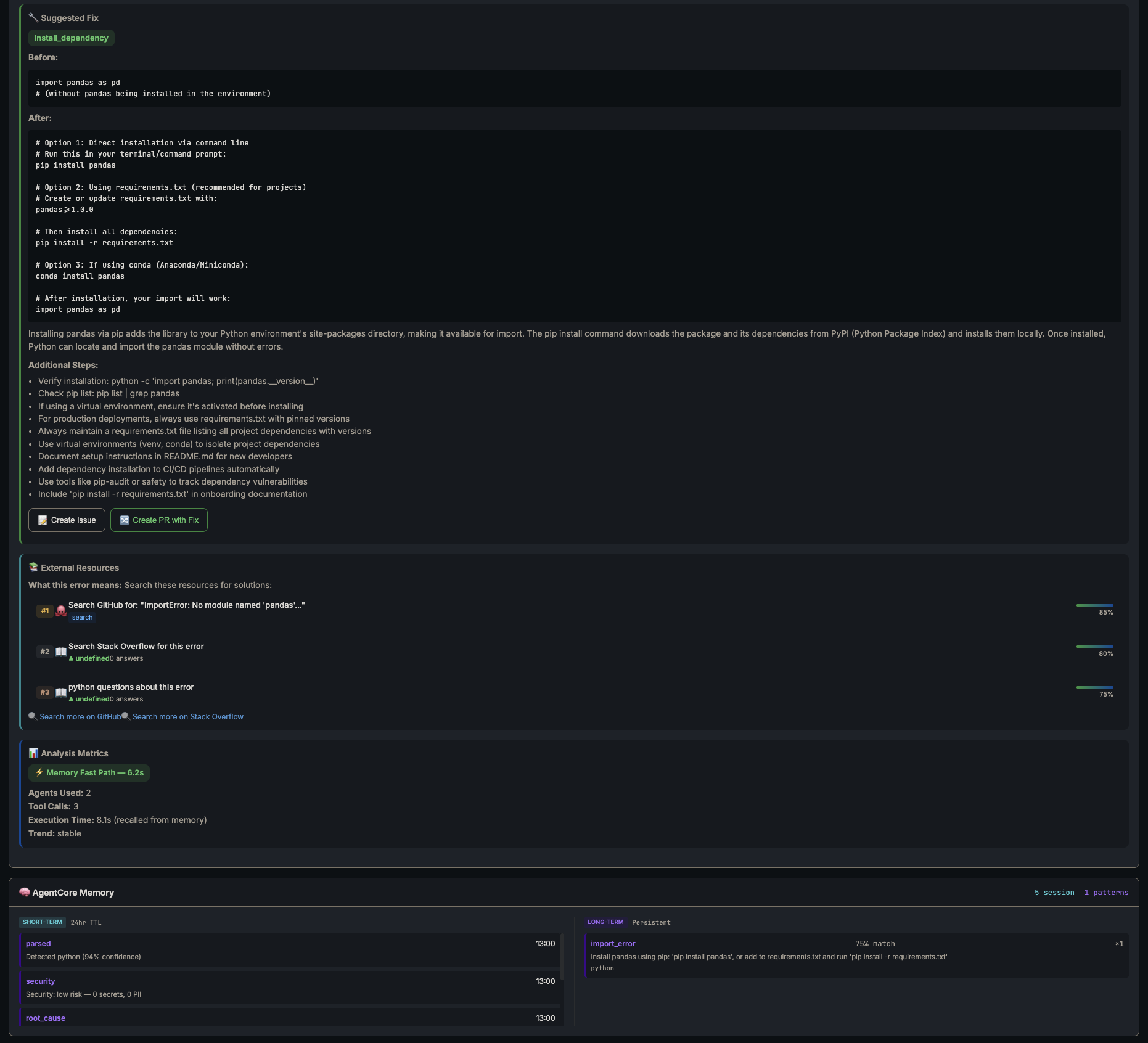 Second run — fix, external resources, 6.2s fast path