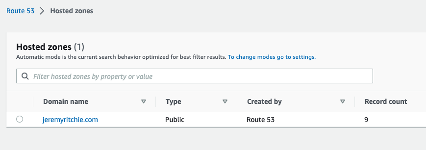 jeremyritchie.com public hosted zone
